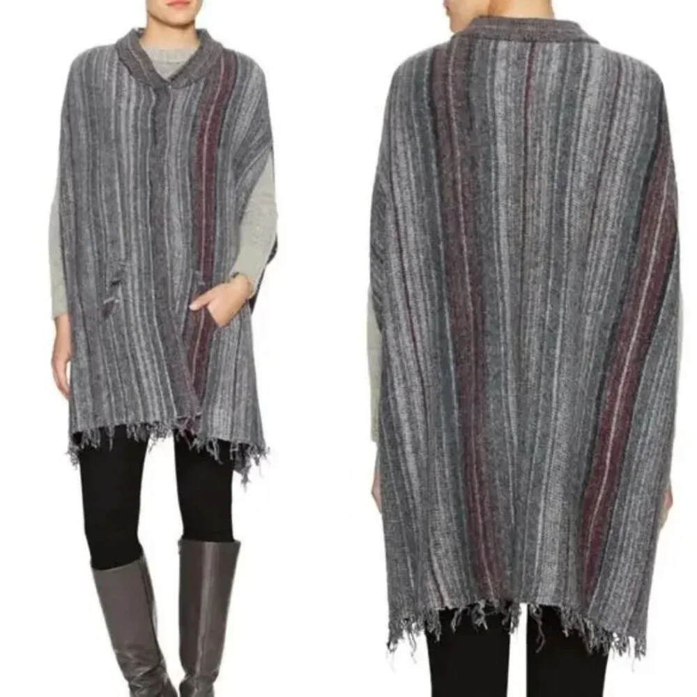 Free People Fringe Boho Blanket Poncho Sweater